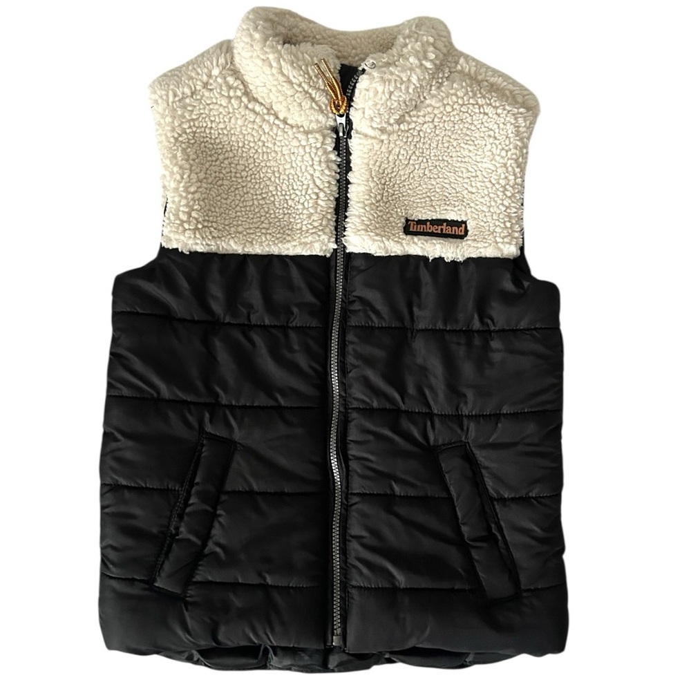 Timberland‎ Boy’s Black and White Sherpa Full Zip Puffer Vest Sz  4T